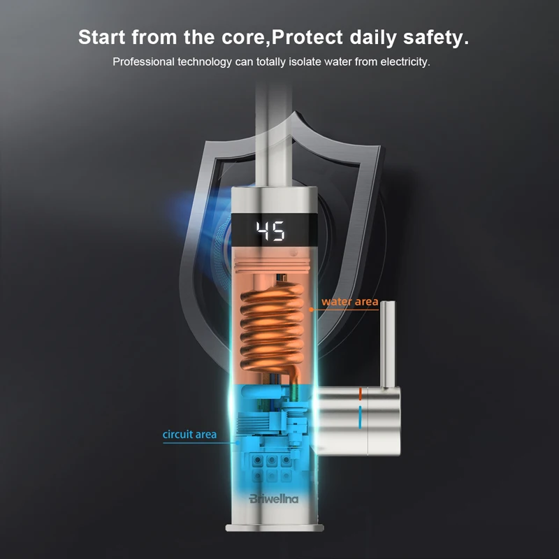 Briwellna-grifo de agua caliente instantáneo, grifo eléctrico gris de bronce para cocina, calentador de flujo de 220V, calentador de agua eléctrico