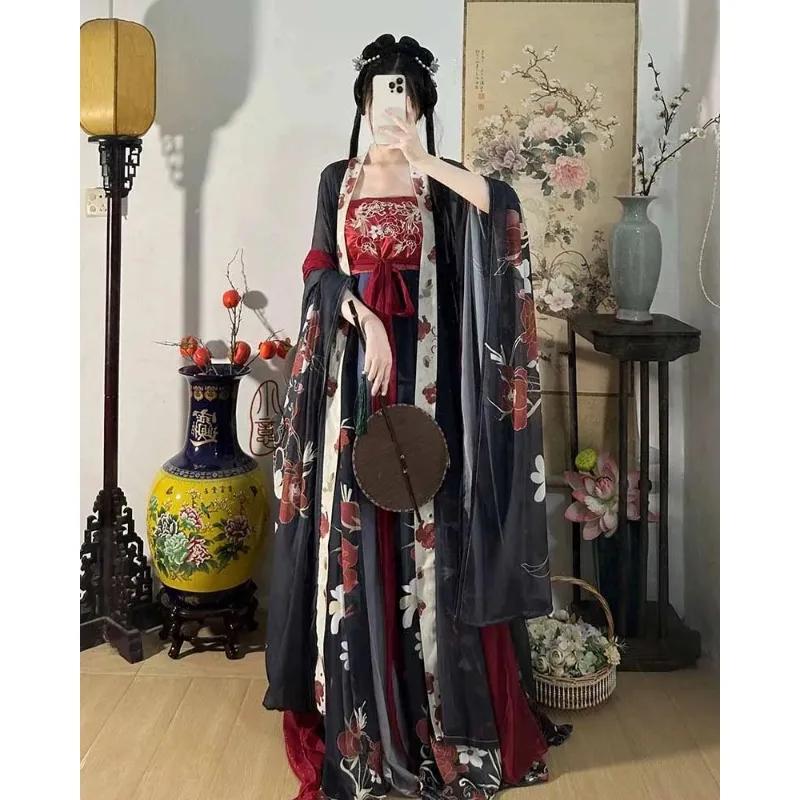 

Women's black and red Tang Dynasty clothes, Chinese style and ancient style costumes, Halloween party performance costumes