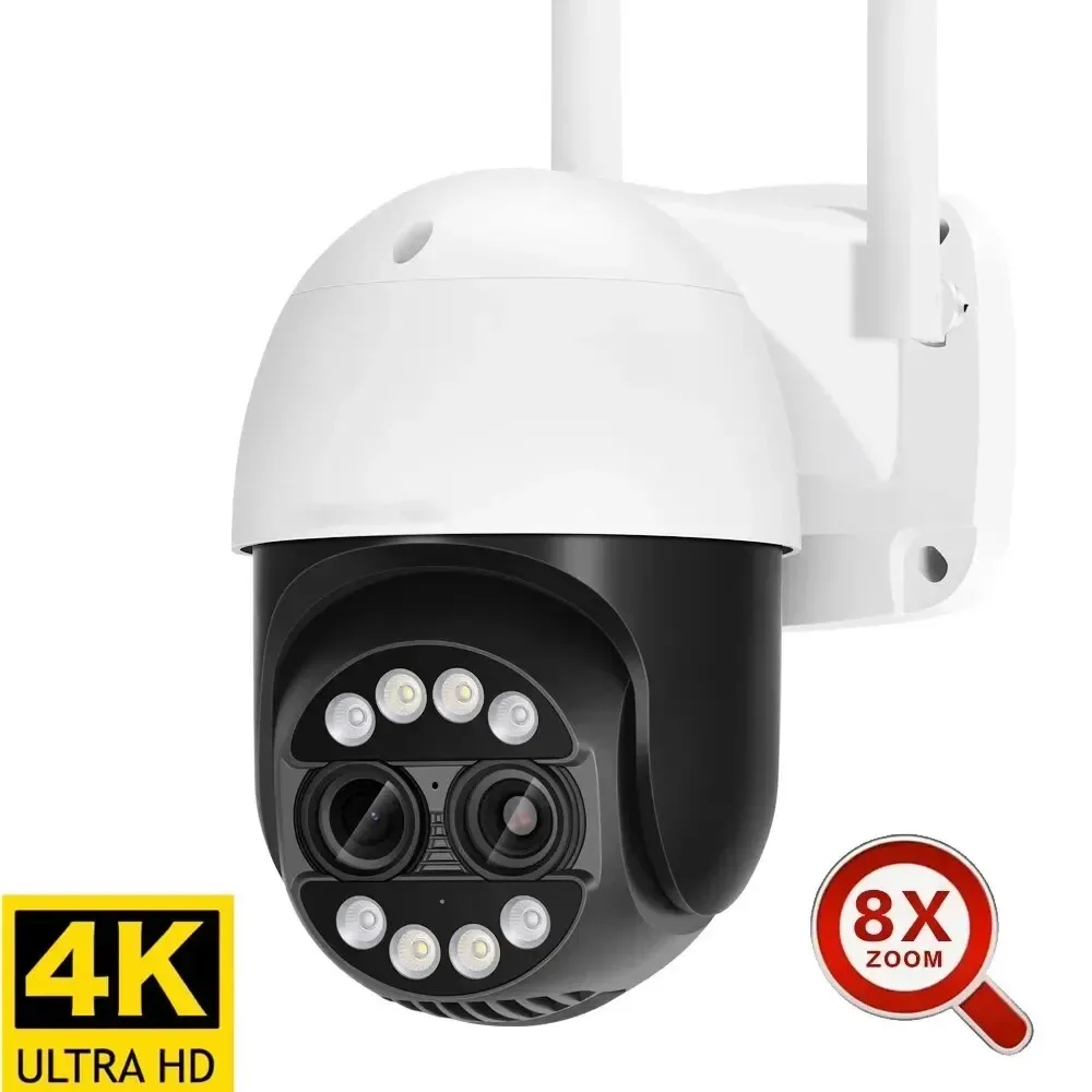 WiFi IP Camera 8MP Dubbele Lens 2.8mm -12mm 8X Zoom 4K PTZ Outdoor AI Menselijk Tracking CCTV Audio Home Bewakingscamera