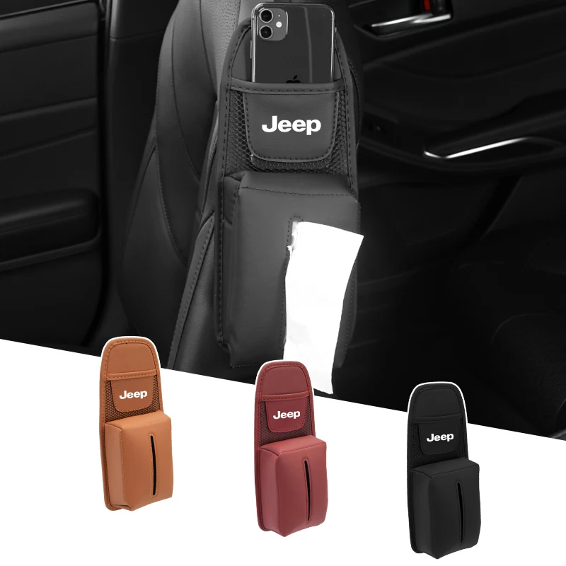 Car Accessories Seat Side Tissue Box Phone Storage Bag For Jeep Renegade Grand Cherokee Compass Patriot Wrangler Liberty Rubicon