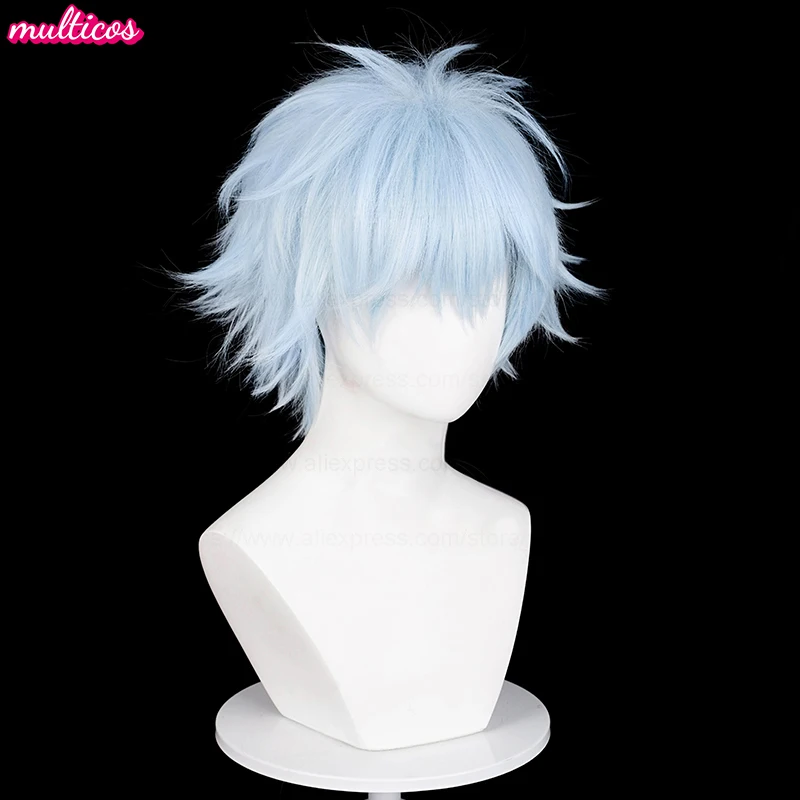 عالية الجودة أنيمي نانا تأثيري Okazaki Shinichi شعر مستعار تأثيري قصير أزرق فاتح مقاومة للحرارة الشعر حفلة لعب الأدوار الباروكات + غطاء شعر مستعار #3