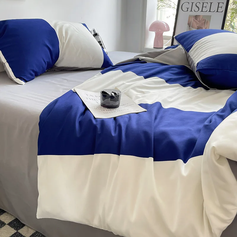 Lençóis de cama Set com listras e pontos, Duvet Cover, Quilt Cover, Lençol, Conjuntos de colcha, Queen Size, INS Blogger Consolador