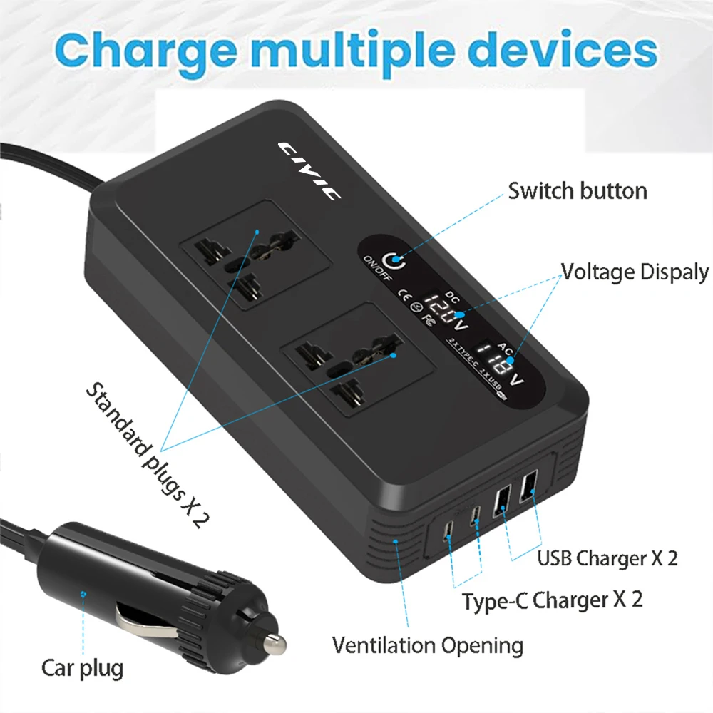 سيارة العاكس محول الطاقة نوع C USB محول تحويل المقبس لهوندا سيفيك صالح جاز أكورد الطيار CRV أوديسي جواز السفر مدينة