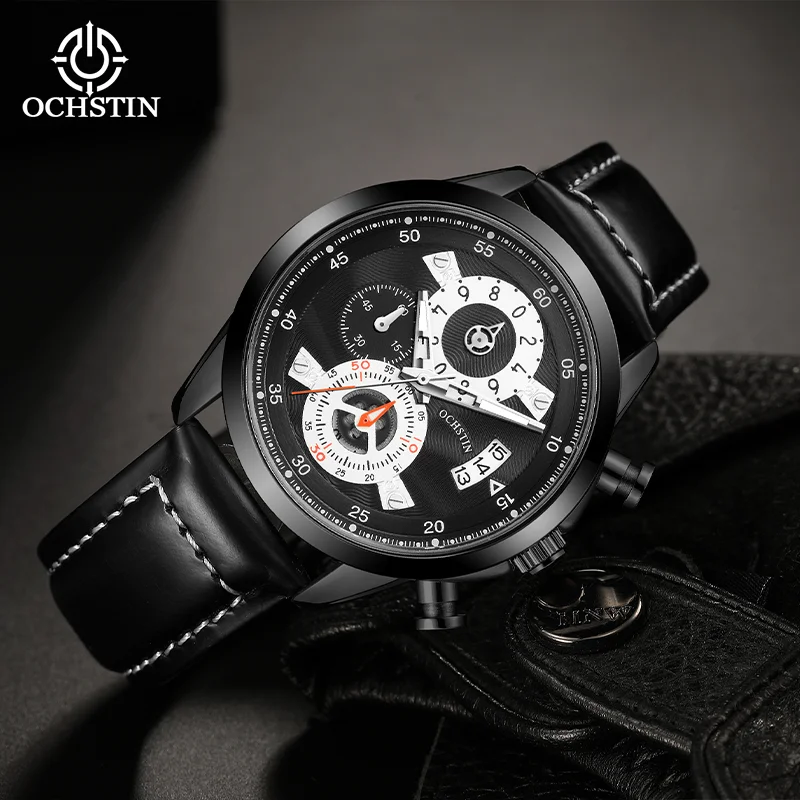OCHSTIN Man Quartz Movement Watches Men Leather Strap Wristwatch Luminous Hand Waterproof Clock Fashion Luxury Gift For Male