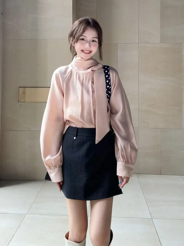 

Fashionable Pink Long Sleeve Women's Shirt 2025 New Autumn Elegance Design Korean Style Polyester Fiber Skin-friendly Breathable