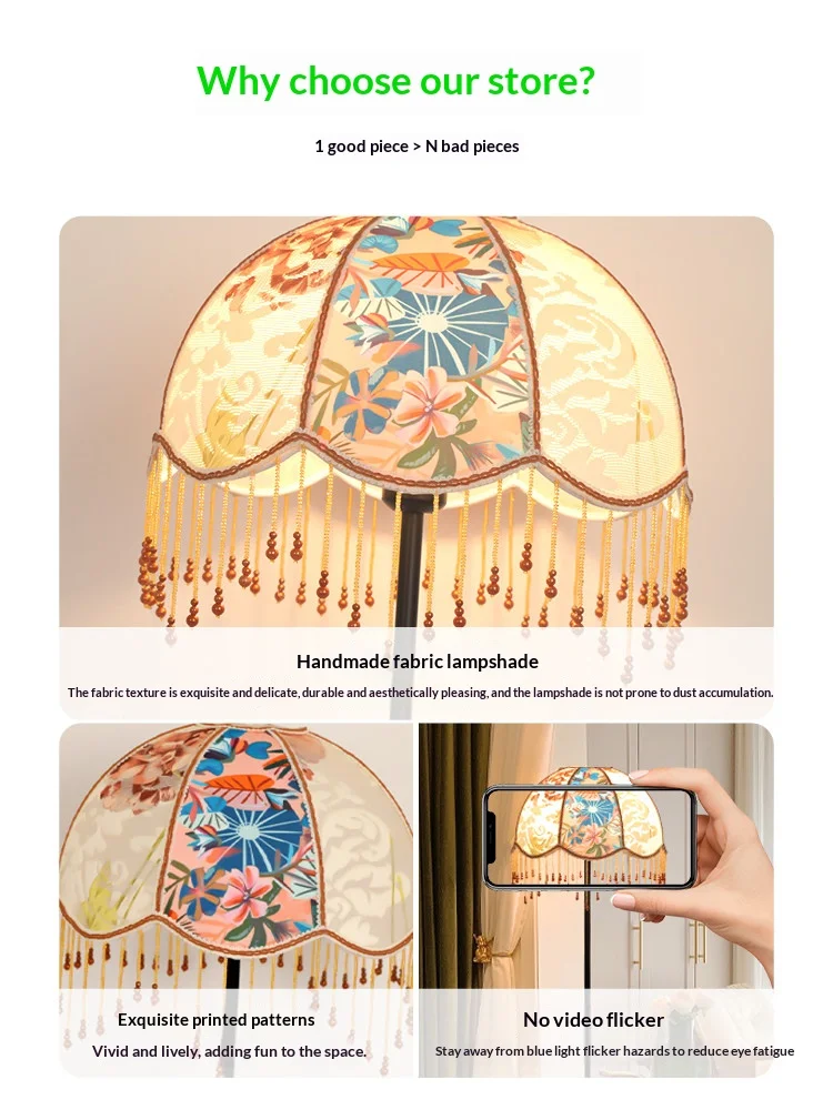 French Retro Led Floor Lamp For Home Decoration Living Room Bedroom Bedside Sofa Fabric Decoration Atmosphere Lighting Fixtures - view 5