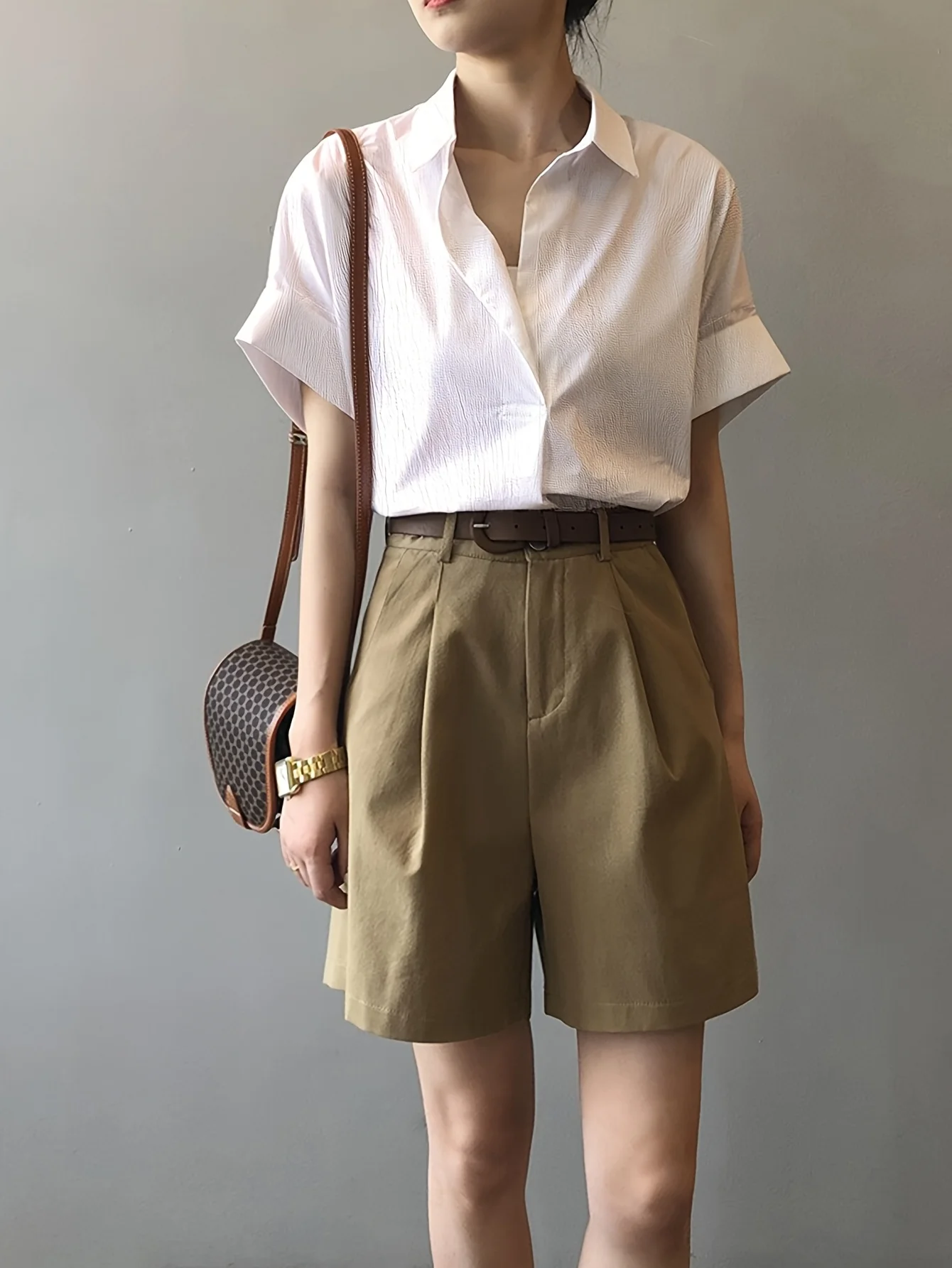 Korean V-neck pullover loose solid color shirt bat sleeve top for women