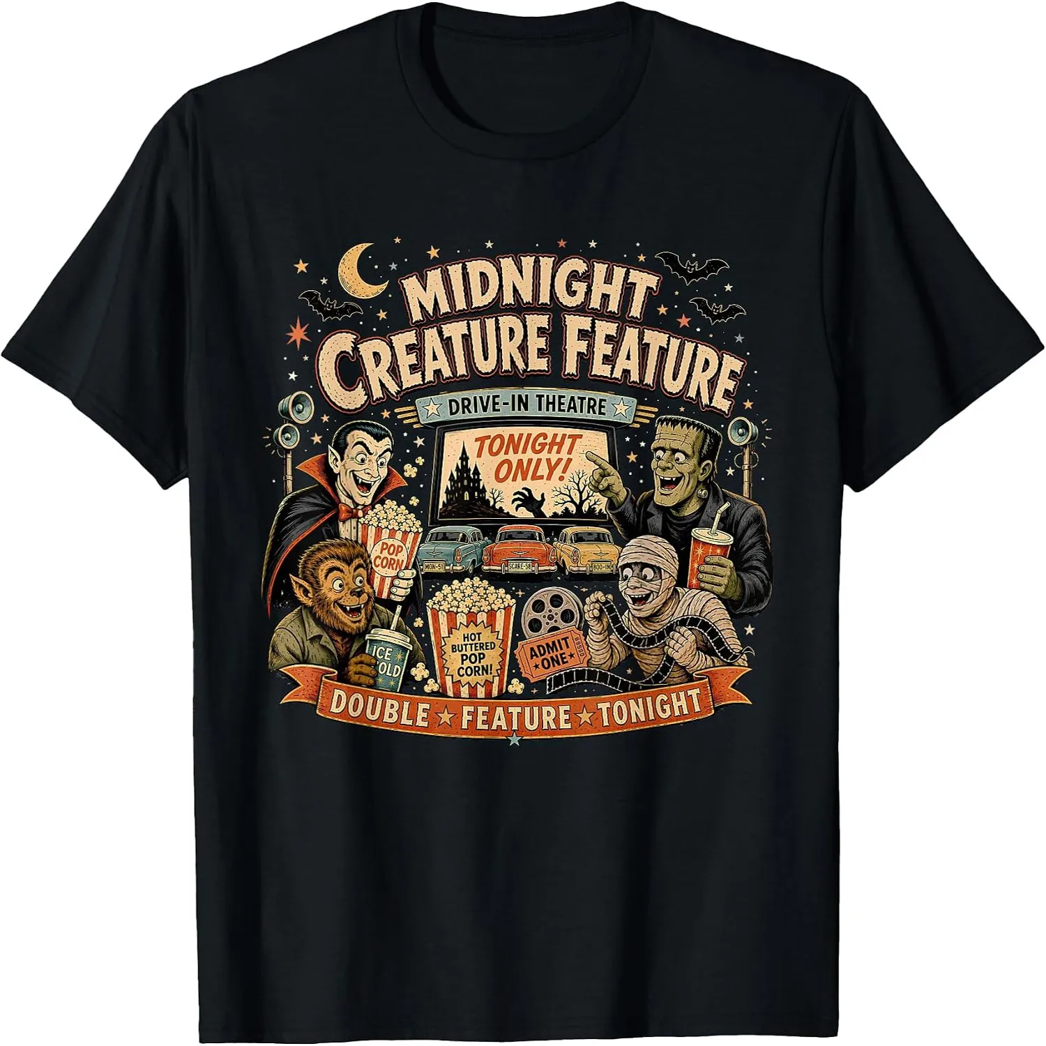 Retro 90s Vampire Frankenstein Midnight Creature Feature T-Shirt