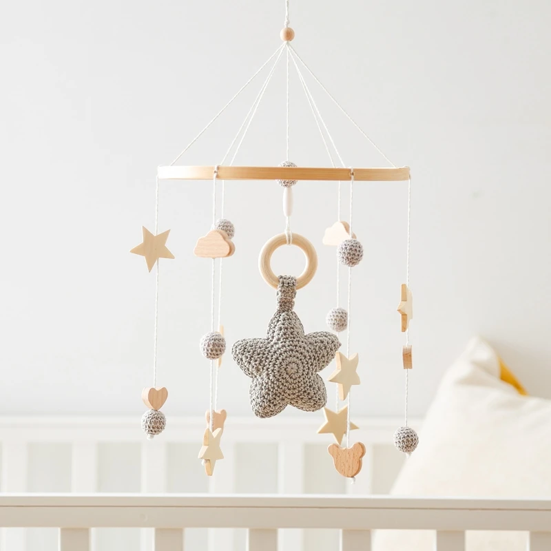 

Baby Rattle Toy 0-12 Months Wooden Mobile On The Bed Beech Wind Chime Style Bed Bell For Baby Holder Bracket Infant Crib Boy Toy