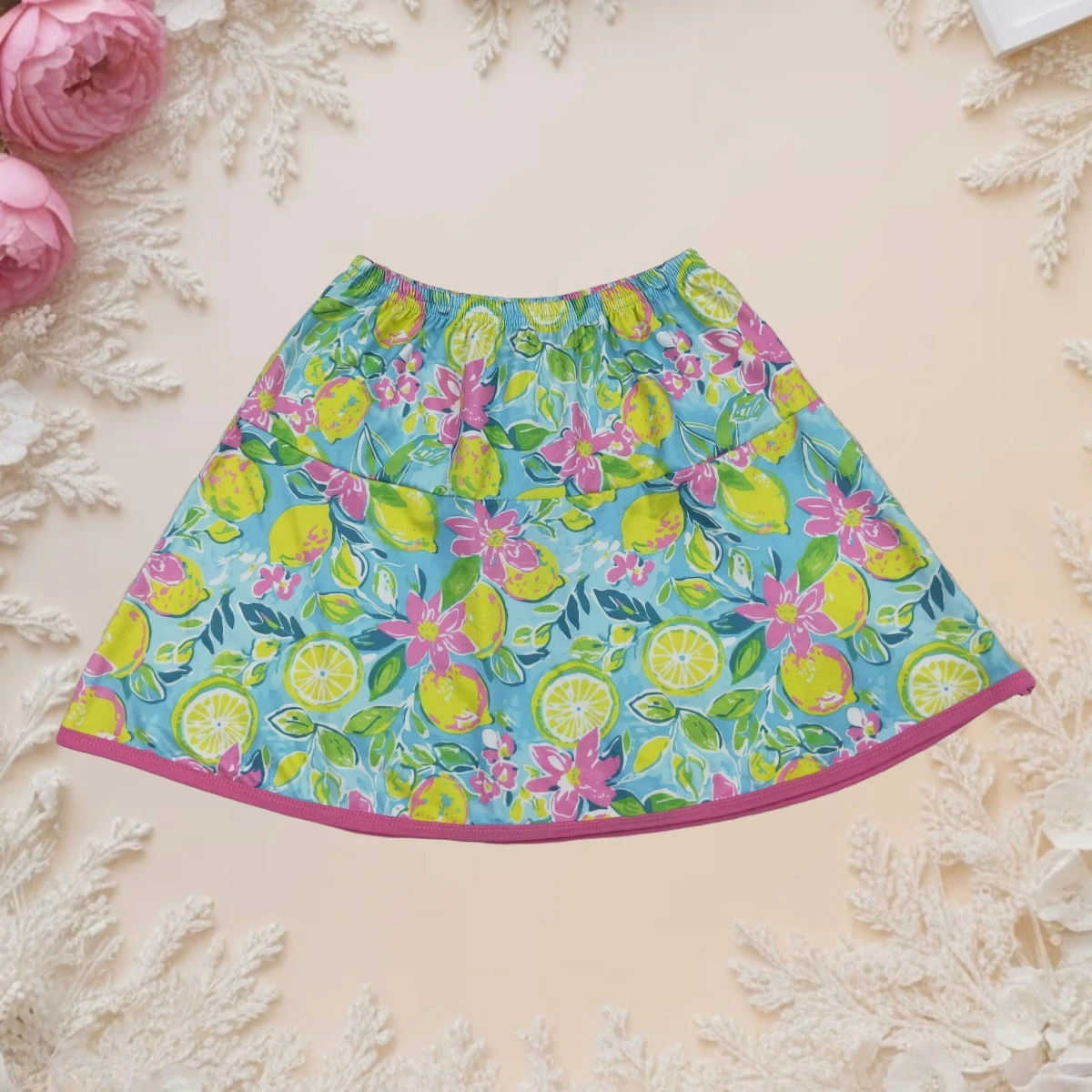 

Toddler Baby Girl Summer Mini Skirt Fashion Soft Kids Lemon Flowers Elastic Waist Bottom Clothing Infant Children Sweet Dress