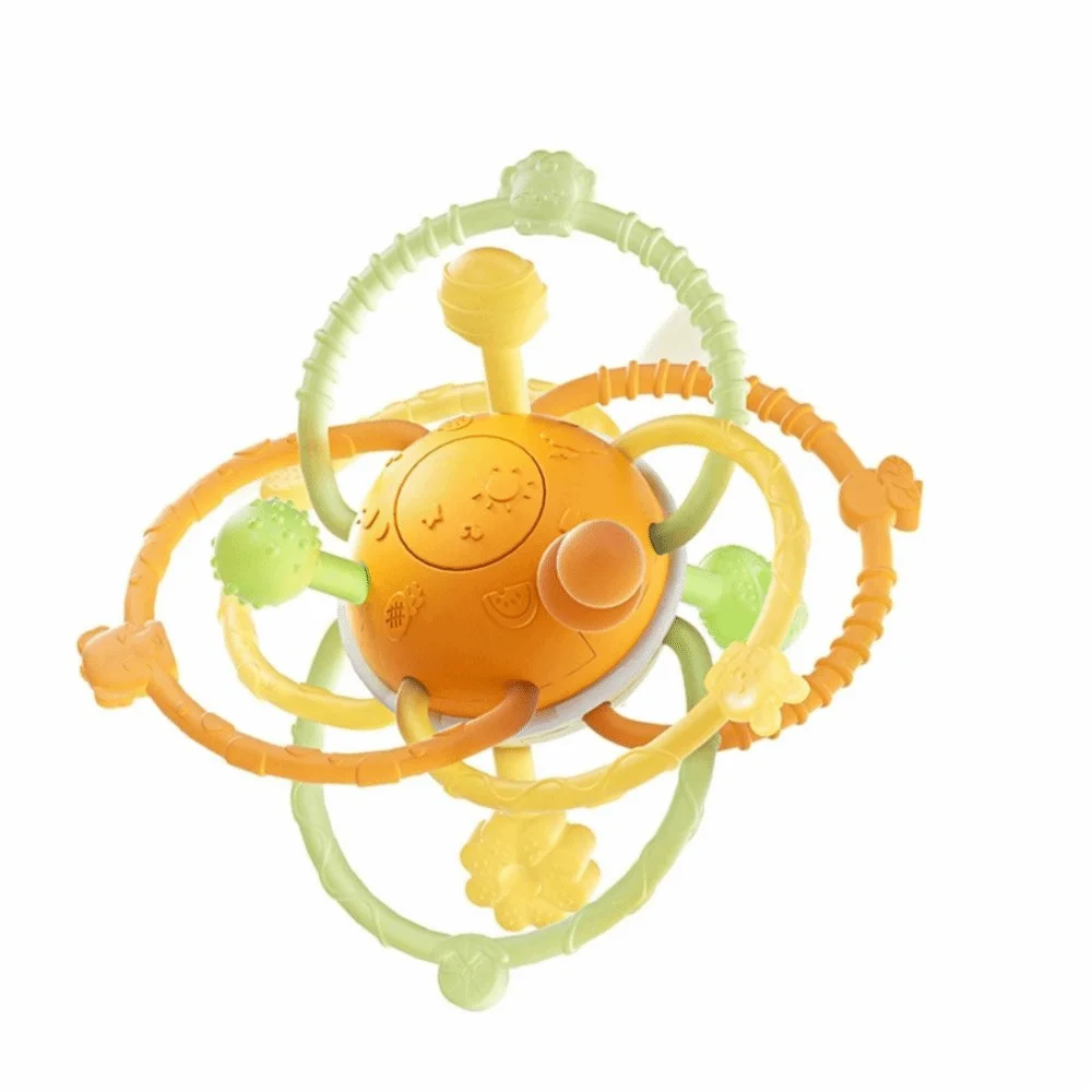 손잡이형 부드러운 실리콘 아기 씹기 공 맨해튼 라운드 볼 치발기 라운드 볼 씹기 치발기 유아용 0-12개월
