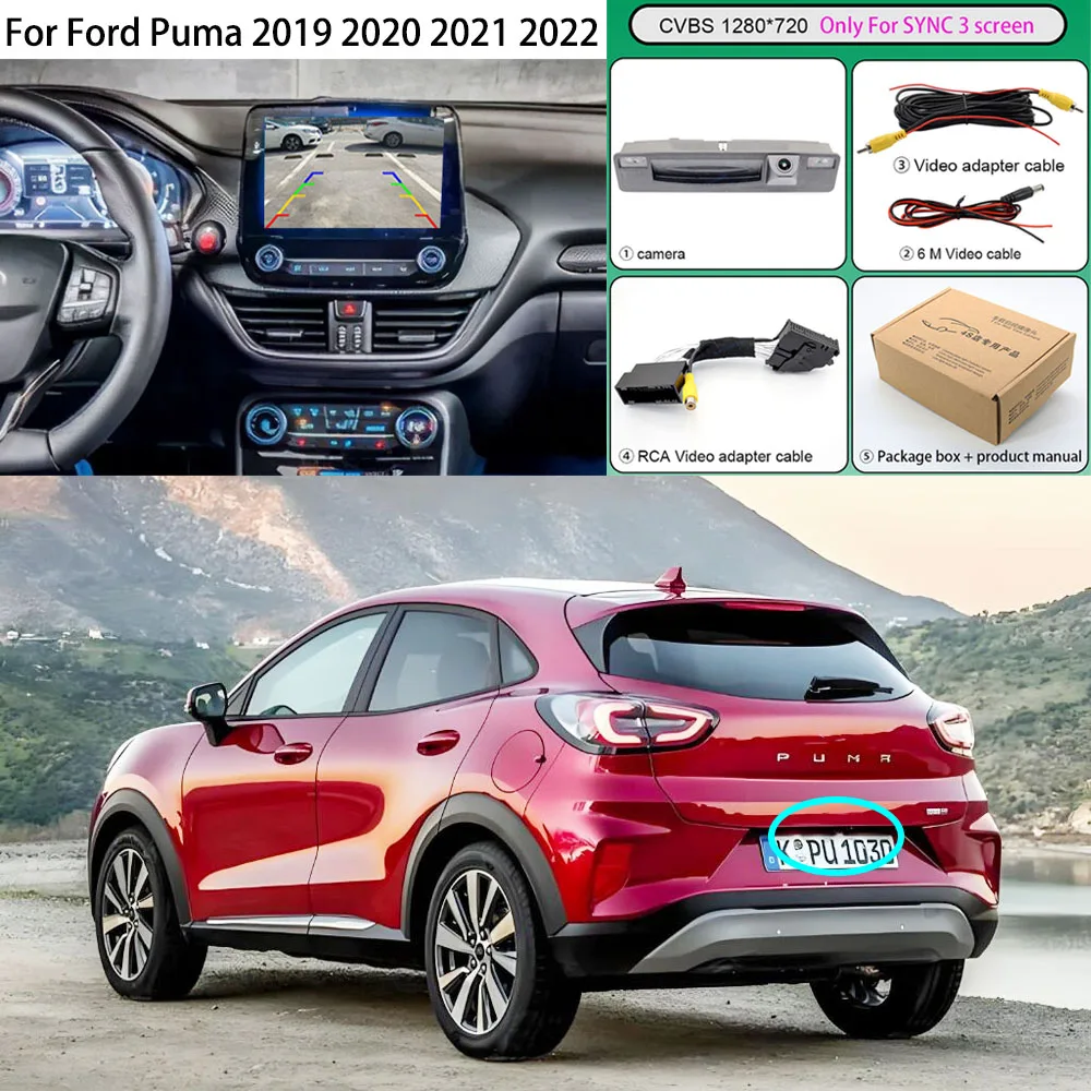 For Ford Puma 2019 2020 2021 2022 HD Trunk Handle Rear view Camera 54 pin RCA Adapter Cable Harness For SYNC 3 HD Night vision