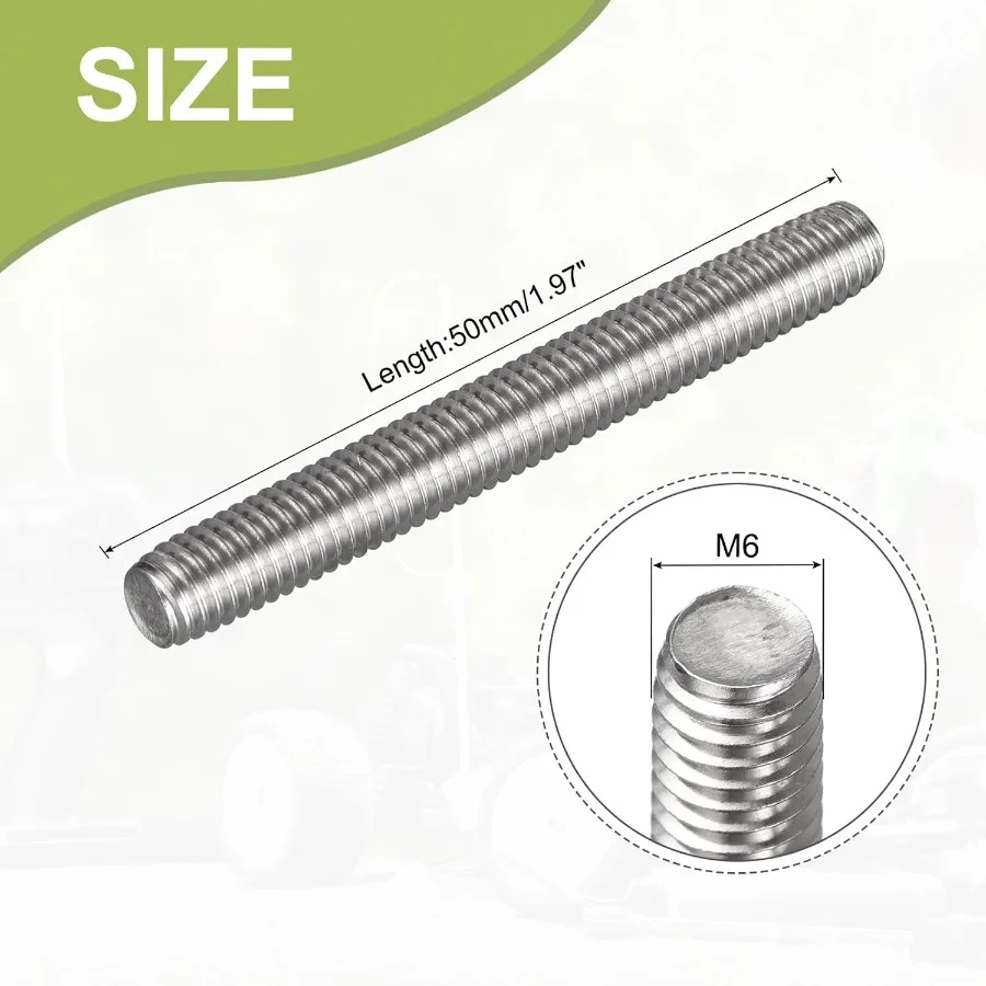 قضيب ملولب بالكامل M61.0 ملعب 50 مللي متر طول 304 خيط من الفولاذ المقاوم للصدأ شريط ترصيع قضبان خيوط يمين 20 قطعة #2