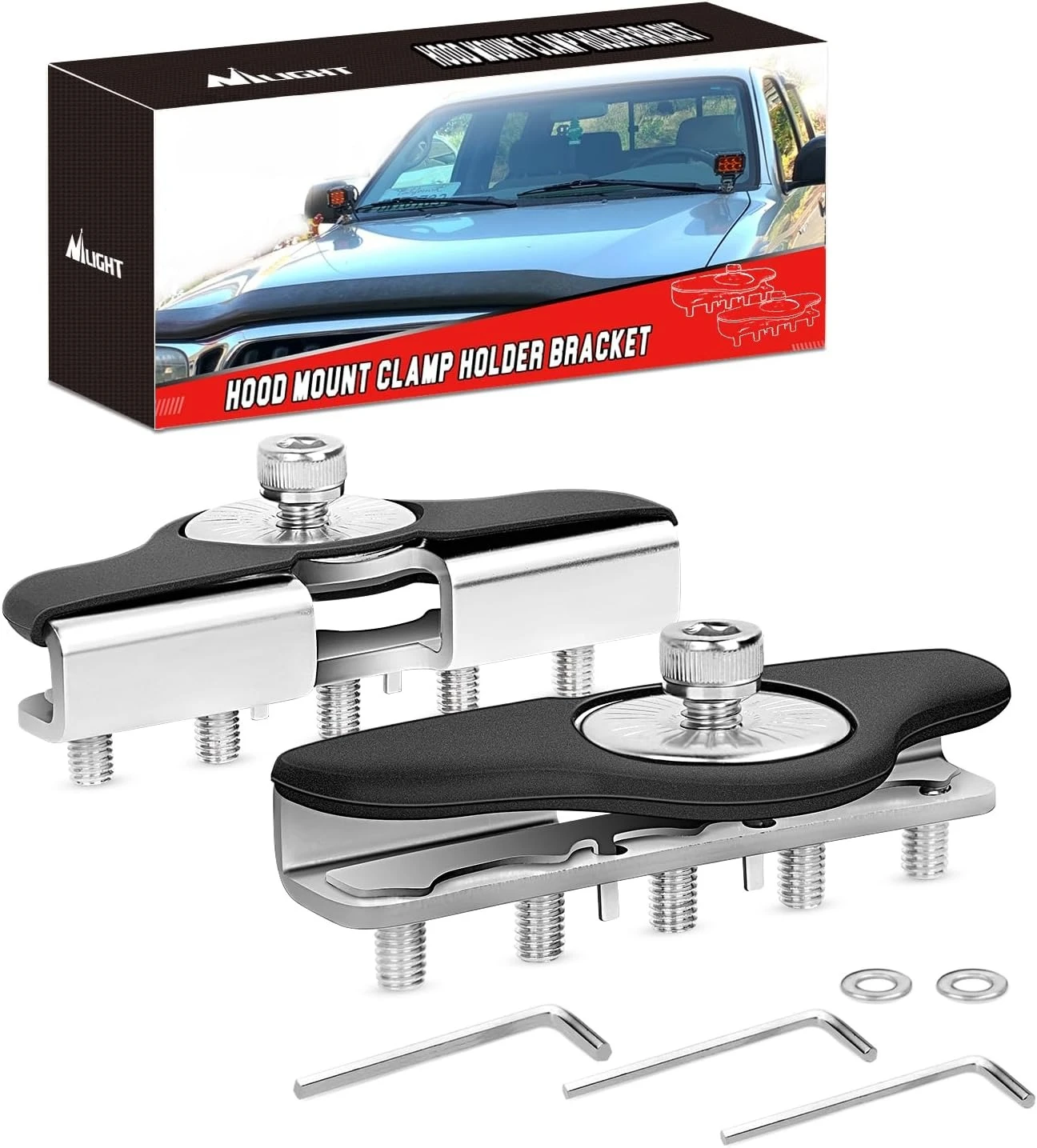 

Led Light Bar Mounting Brackets 2pcs Universal Hood Mount Bracket Clamp Holder for SUV Truck Off Road Installed No Need Drilling