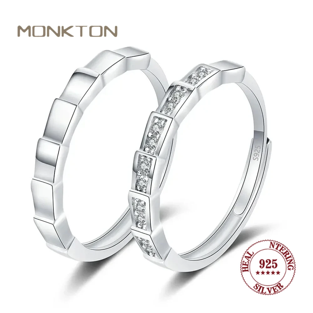 

Monkton Bamboo Joint Couple Rings for Men/Women Wedding Engagement Classic Lovers Anniversary Jewelry 925 Silver Open Ring