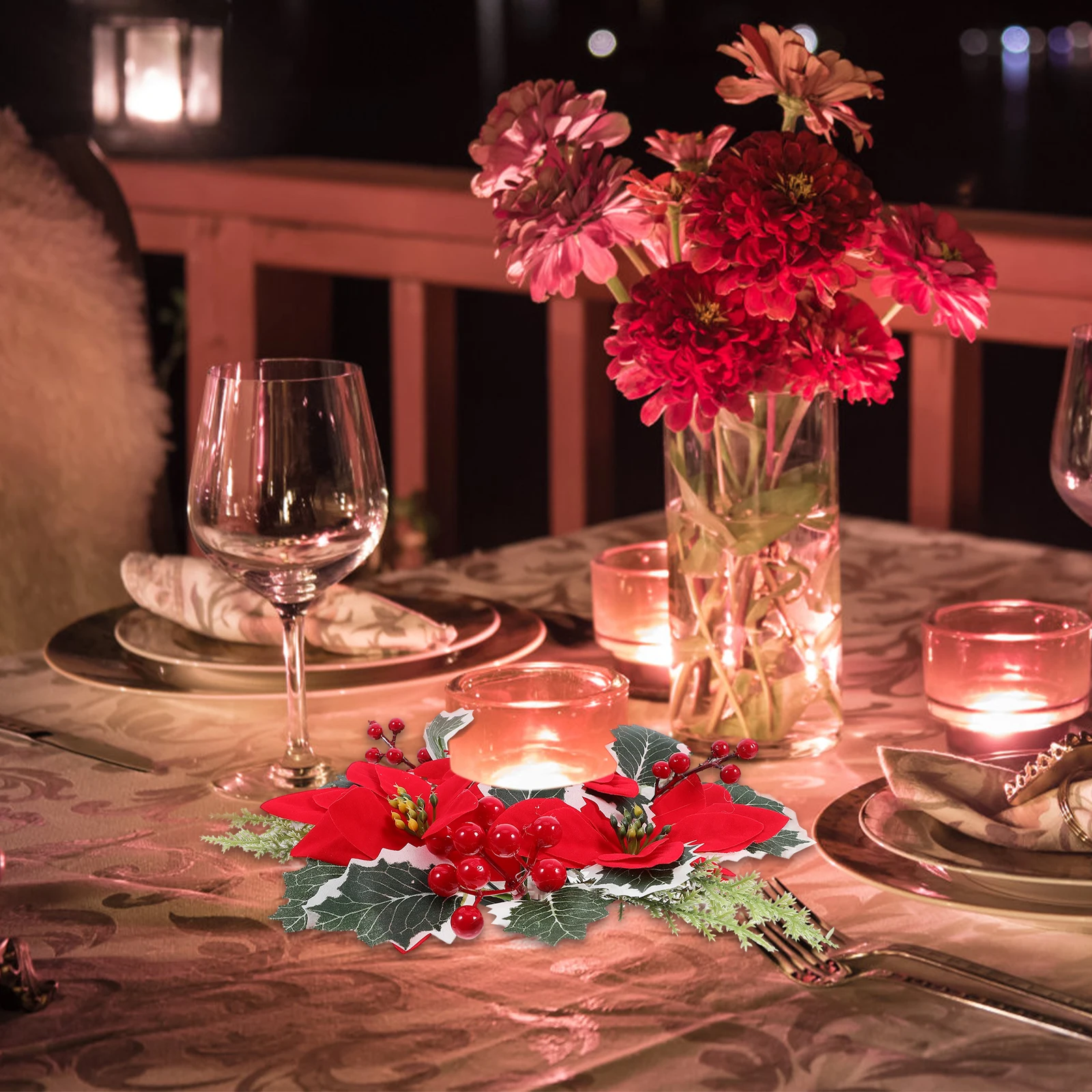 

Mini Wreath Artificial Berries Poinsettia Decorative Ring For Home Holiday Party Christmas Decoration Xmas Ornament Door