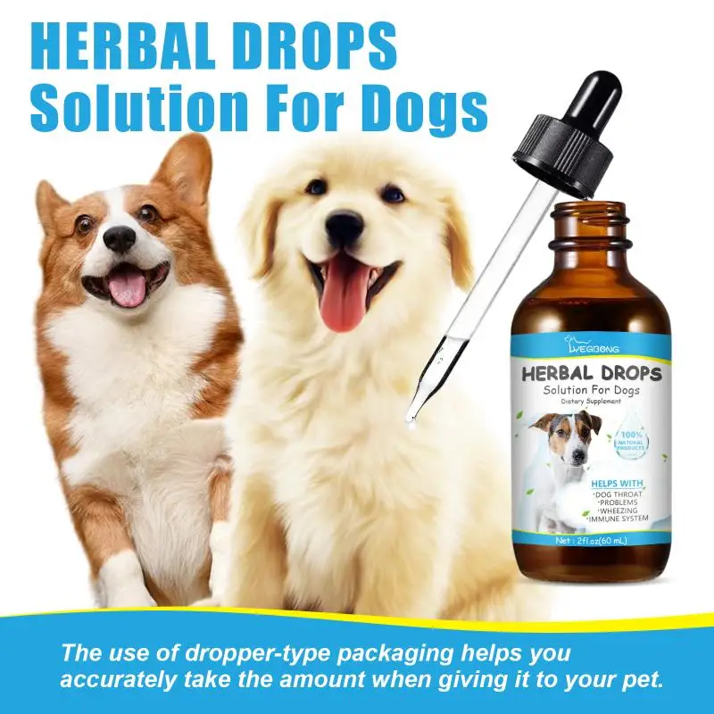 Dog Cat Pet Cough Herbal Relief Drops Natural Cold Runny Nose Soothing Discomfort Supplement for Sensitive Pets