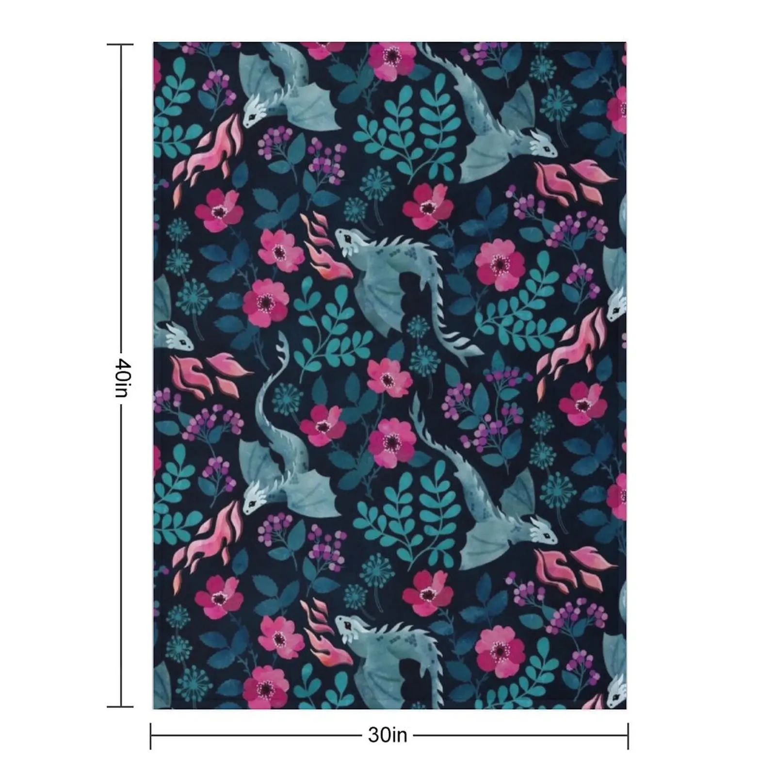 Dragons floral in dark jewel tones Throw Blanket manga Designers Sofas valentine gift ideas Blankets