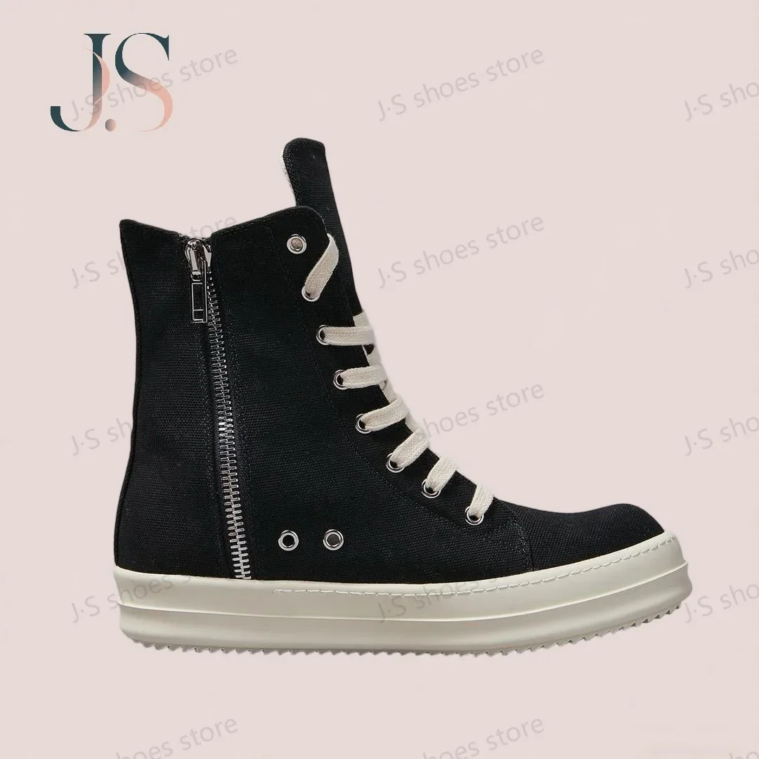 

R-o Retro Black Canvas Boots Men Casual Shoes Women Sneaker Classic Design High Top Shoe Lace Up Zipper Ankle Boot Sneakers