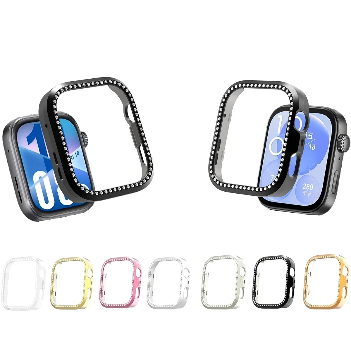 Funda de PC ostentosa para Huawei Watch Fit 4 4Pro, protector de cristal de diamante para Huawei Watch Fit 4 Fit 4Pro, correa protectora de reloj