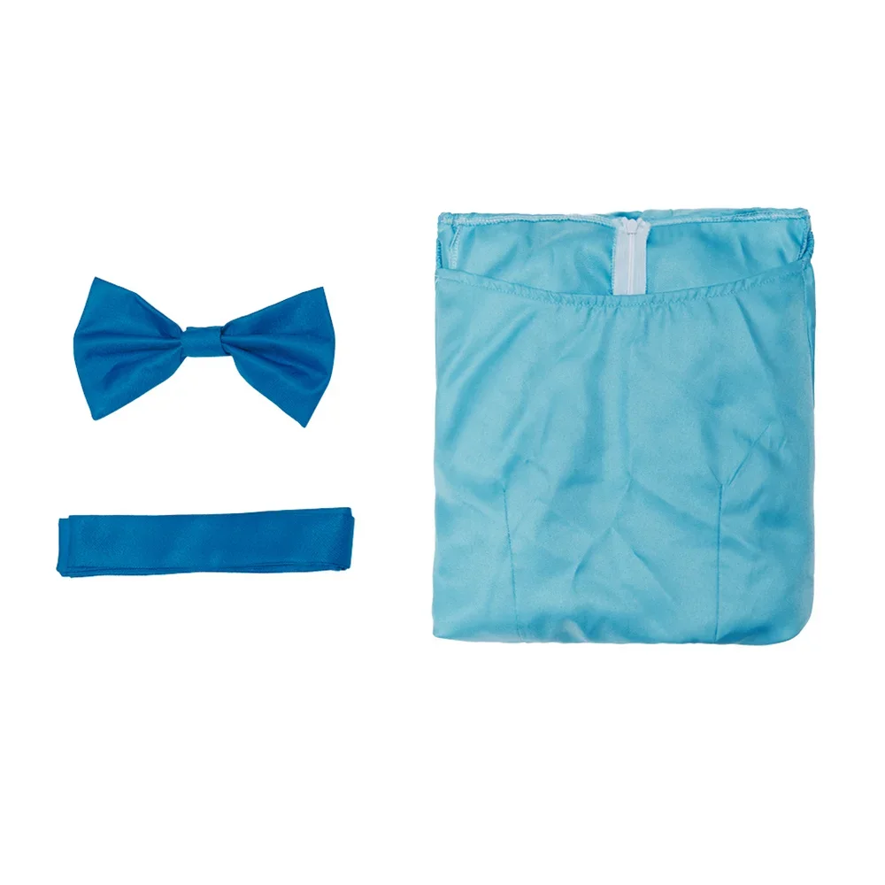 애니메이션 코스프레 웬디 달링 블루 드레스 정장 여성용 블루 하이 웨이스트 Bowknot 볼 가운 할로윈 카니발 파티 공주 의상