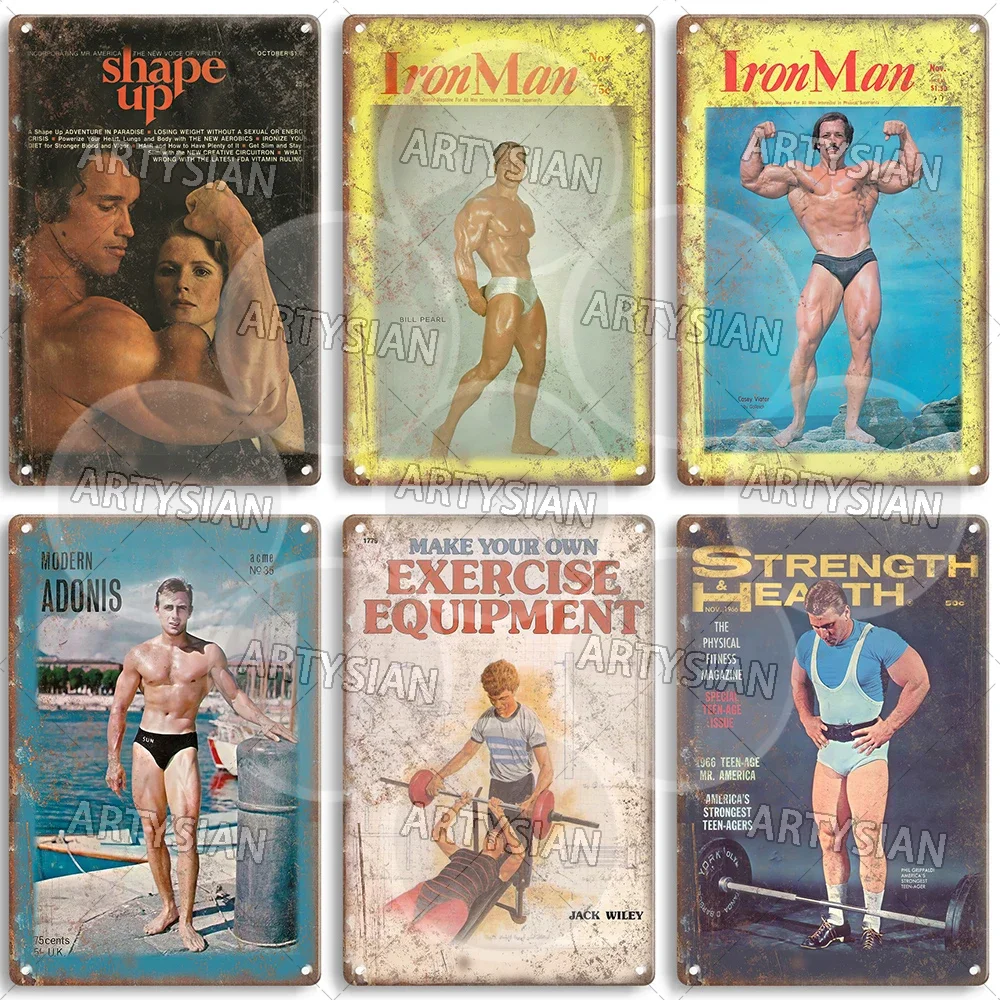 Weightlifting Metal Signs Retro Fitness Plaque Vintage Gym Poster Strength Training Muscle Building Iron Man Gym Art Wall Decor