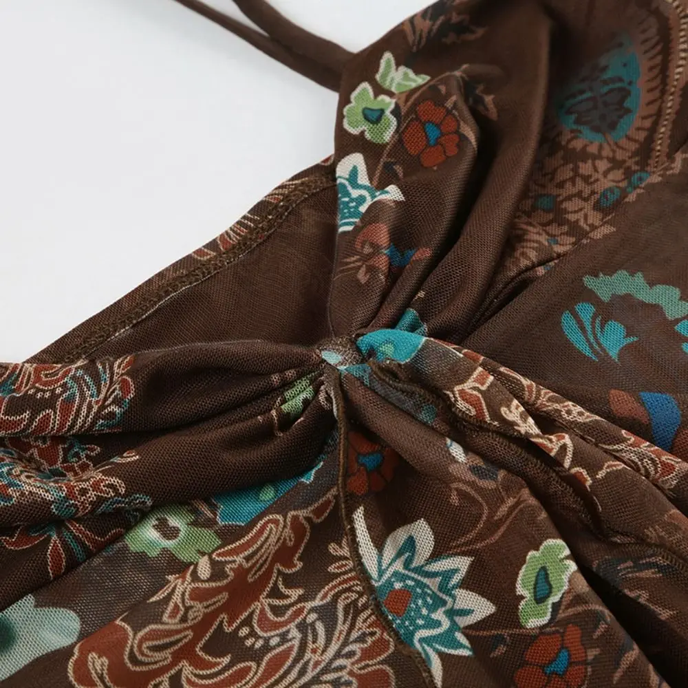 عارضة مطوي زهرة شفافة بروتيل أكمام الحلو الخامس الرقبة الطباعة مشد الكورية نمط الدانتيل يصل سليم المحاصيل قمم السيدات #2