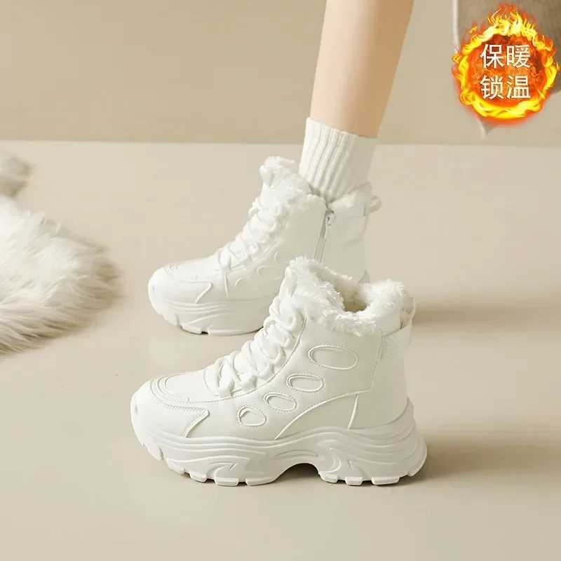 Thickened Winter Snow Boots Women's High Top Waterproof Fur Lined Leather Surface Cotton Shoes for Cold Weather Women's Boots