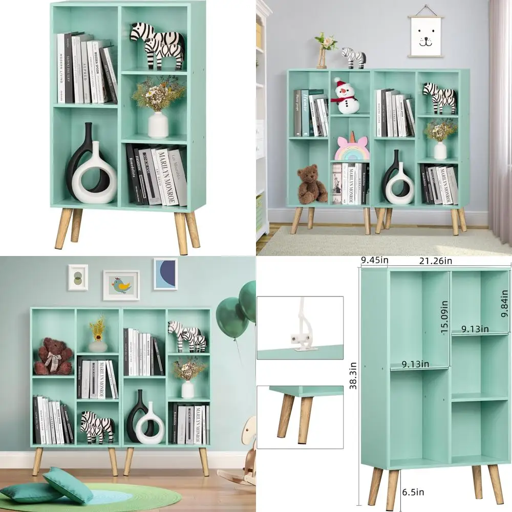

3-Tier Mint Green Kids Bookcase with Legs, Cute Storage Organizer, Free Standing Open Toy Shelf