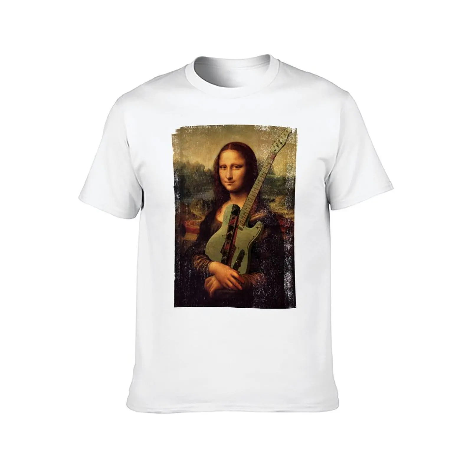 Mona Lisa with guitar, girl with vintage telecaster, guitar lover gift T-Shirt man tshirt man t shirt graphic T-Shirt