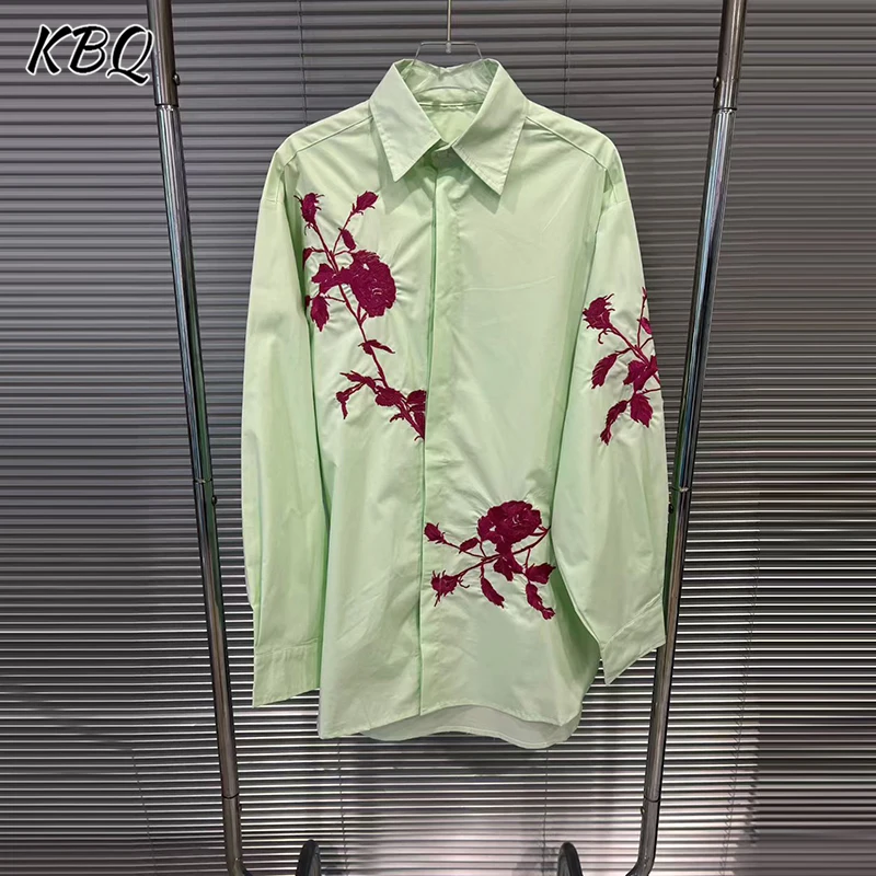 

KBQ Slimming Designer Spliced Appliques Blouses For Women Round Neck Long Sleeve Spring Temperament Shirts Female Fashion New