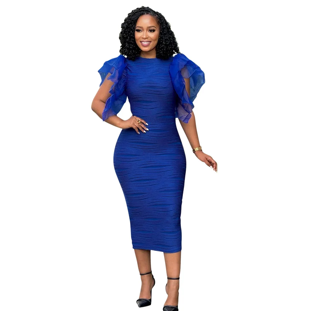 Dashiki African Dresses for Women 2024 Autumn African Short Sleeve Polyester Party Evening Midi Bodycon Dress African Clothes