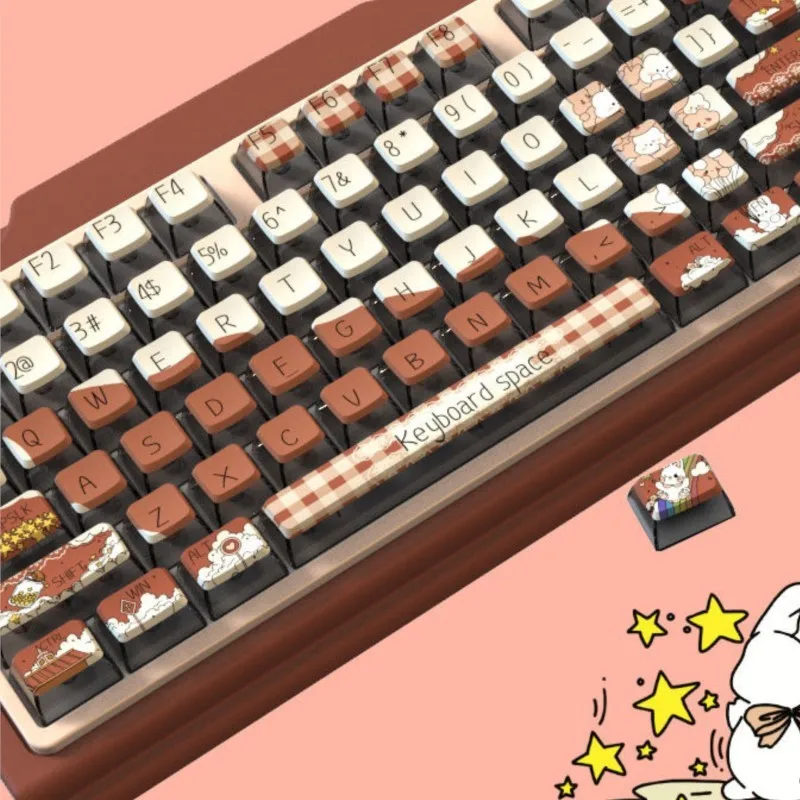 Pudding Brown Cartoon Transparent Cute Keycap 116 Keys DIY Personalized Mechanical Keyboard Kawaii PBT Keycaps Customizada