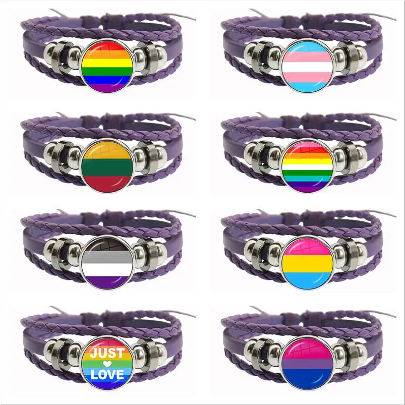 Rainbow LGBT Lesbians Gay Pride Purple Leather Weave Bracelet Retro Punk Style Friendship Couple Bracelet&Bangle Lovers Jewelry