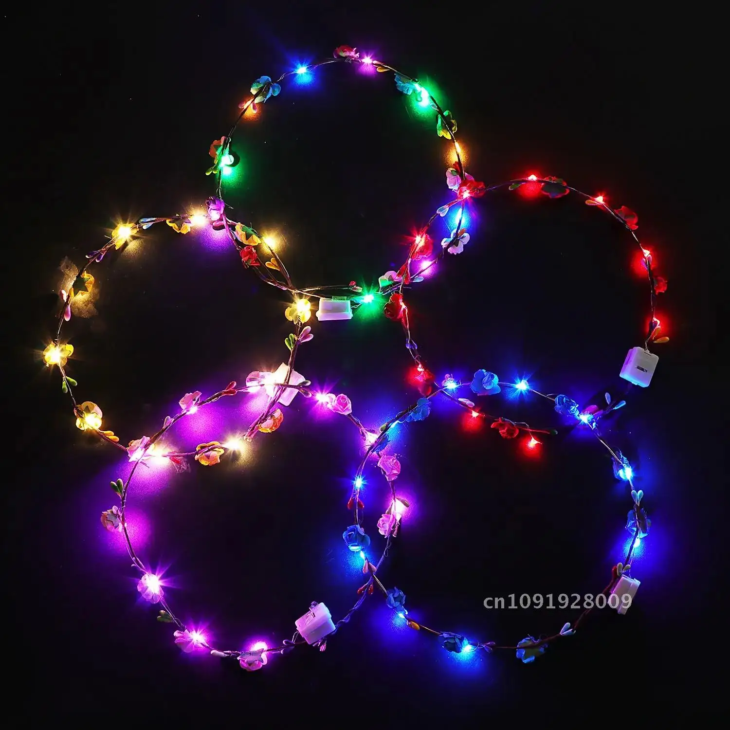 

12Pcs Party Flower Crown Adjustable Flower Glow Color Nights Decor Garlands Birthday Shower Wedding Baby Wreath Headband LED