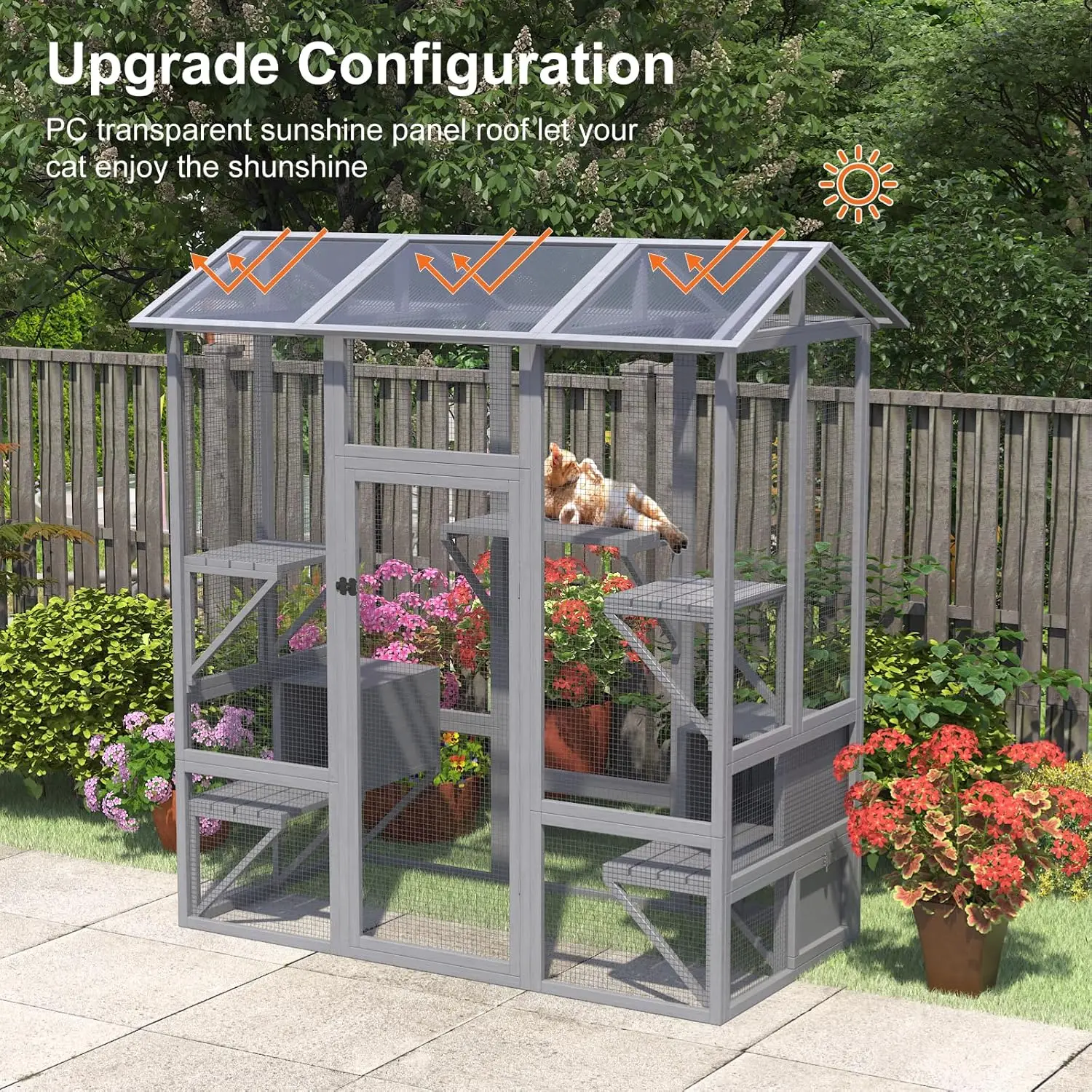 Catio Outdoor Cat Enclosure, Large Cat House for Mulitiple Cats Walk in Cat Cage with Waterproof Cover and Sunshine Panel Roof image 4