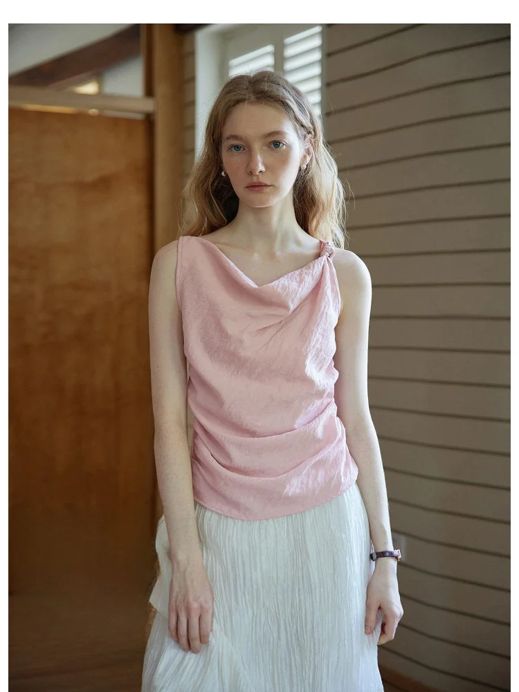 

Элитный шелковый топ-жилет с эффектом сухого шелка, двухслойный, для женщин, для повседневной носки, свободного кроя, из смесового шелка, модная внутренняя одежда