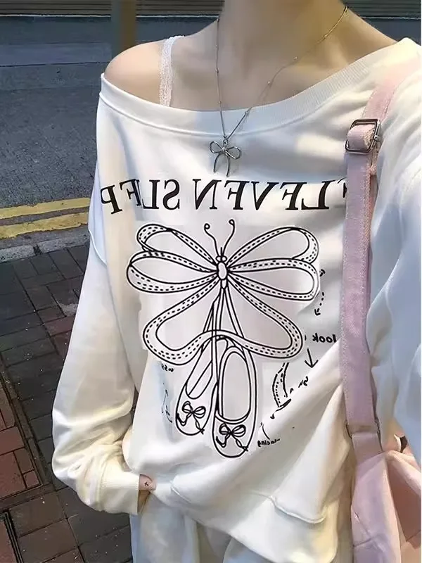 日本の原宿女性パーカー白ルーズ薄い傾斜襟長袖プラスベルベットカジュアルシンプルなトップ秋冬ファッション