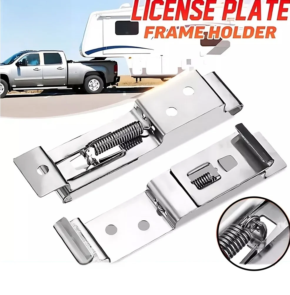 

2PCS Trailer Number Plate Holder Clips Spring Loaded Stainless Steel Licence Plate Cover Bracket For Caravan Truck Trailer