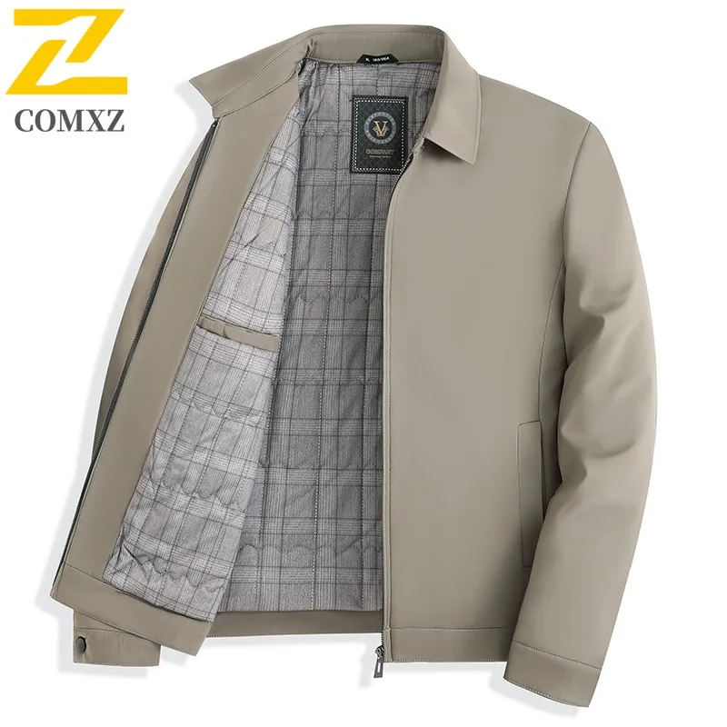 

COMXZ Роскошная мужская куртка для работы на открытом воздухе, утолщенная теплая парка с воротником-стойкой, легкая зимняя ветровка в деловом повседневном стиле