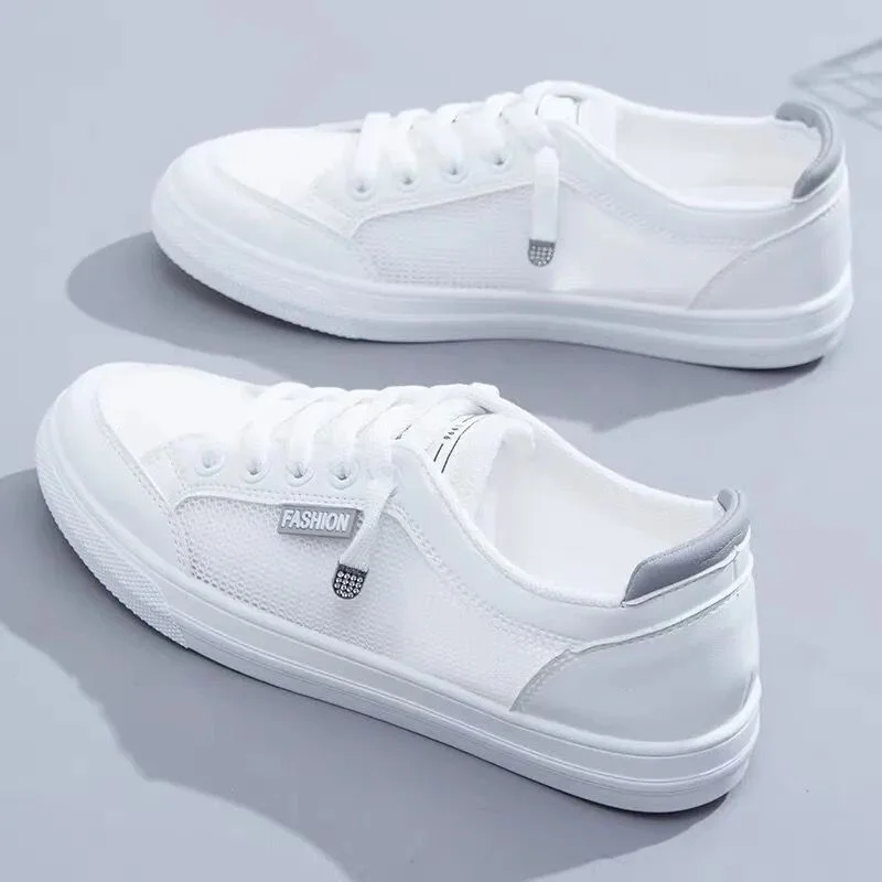 Women Sneakers Women\'s Vulcanize Shoes Spring Autumn Breathable Flats Solid Color Mesh Shoes Young Woman Casual White Shoes