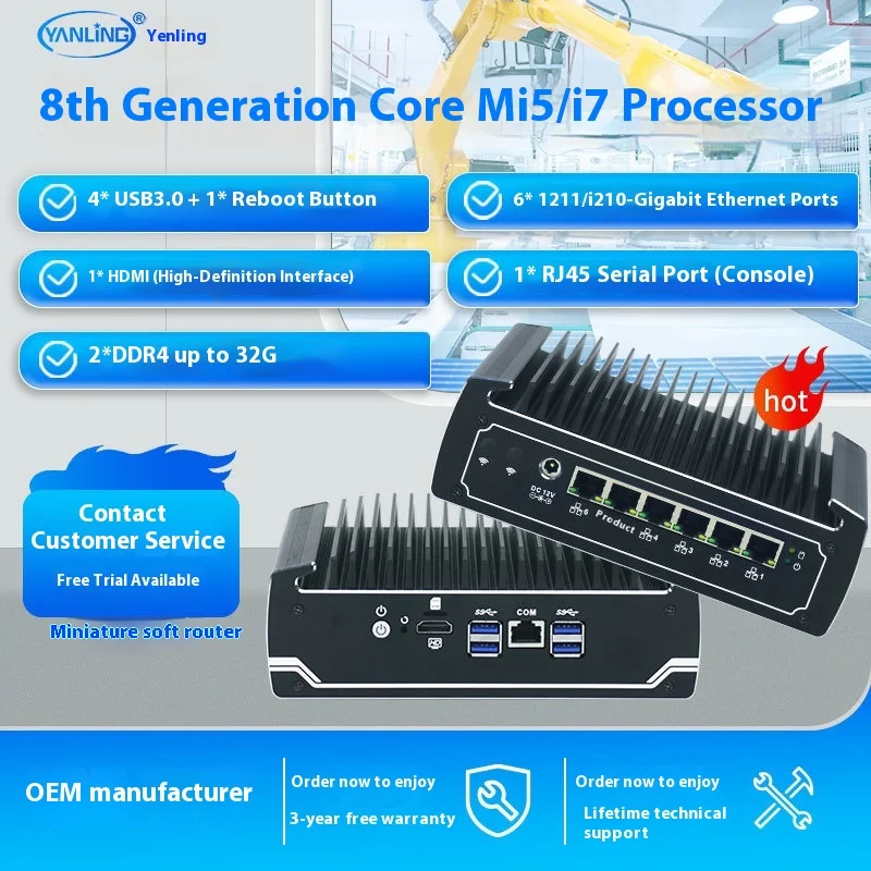 Yanling N18 Core I5 8250U 6-Mesh Mini Computer Industrial Control Soft Routing Fanless Mini Host VPN 6-Port Gigabit Stock