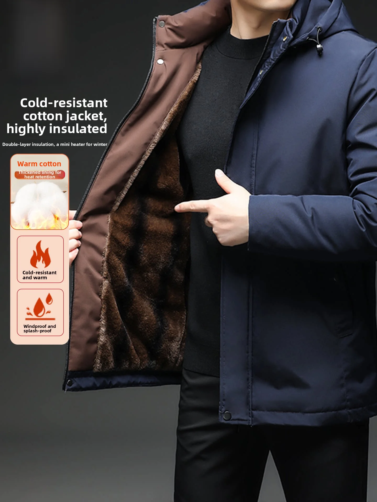 

Мужская зимняя утепленная куртка Nainiu для среднего и пожилого возраста, ветрозащитная, теплая, деловая повседневная хлопковая куртка