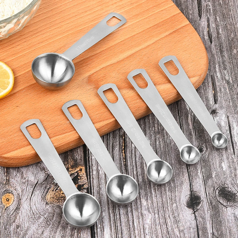 6PCS Stainless Steel Measuring Spoons Kitchen Multipurpose Coffee Powder Spice Measuring Spoon Set Baking Control Spoon Set