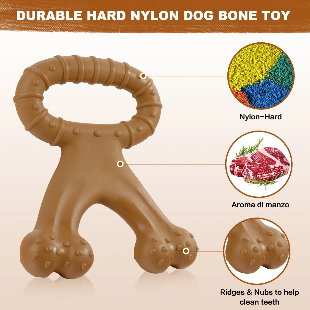 1pc Durable Bone-Shaped Interactive Dog Chew Toy - Dual-Sided Teeth Cleaning, Grinding, and Training Aid - Beef Flavor