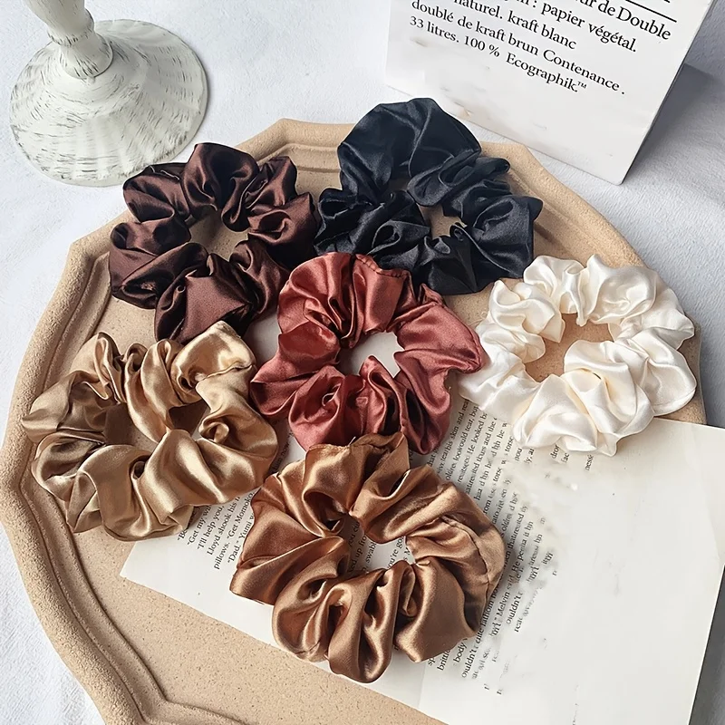 

6pcs Satin Scrunchies Set Neutral Tone Silk Hair Ties Elegant Hair Accessories for Daily Wear Party