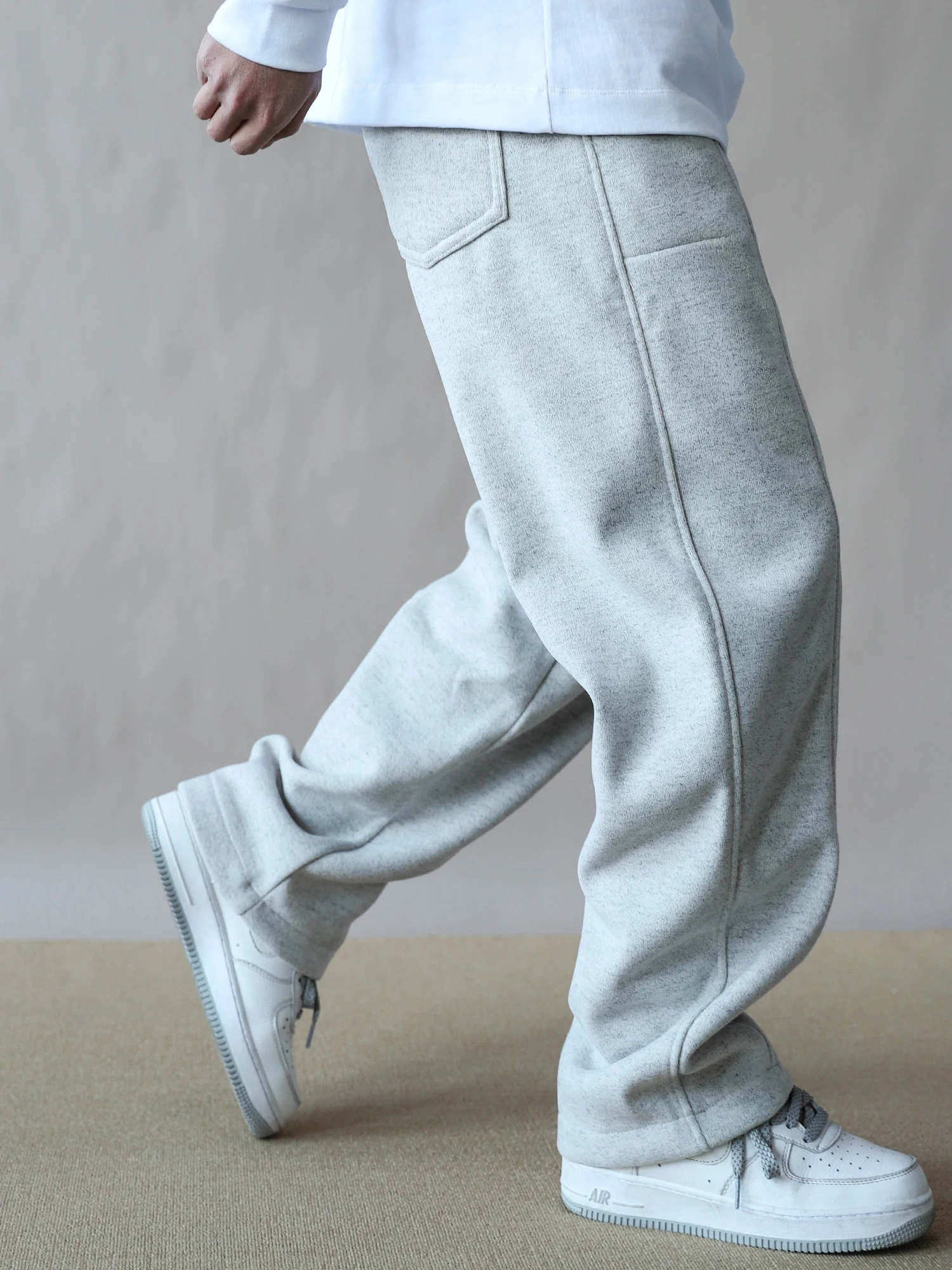 

Thiened Fce Straight Leg Casual Pants Men's ey Versatile Autumn Winter Polyester Fiber Workwear Sle Loose Fit Trousers