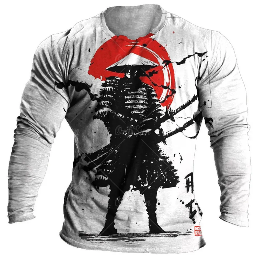 

Japanese Samurai T-shirt 3D Japan Style Print Long Sleeve Tops Tees Casual Men's T Shirts Oversized Vintage Men's Clothing