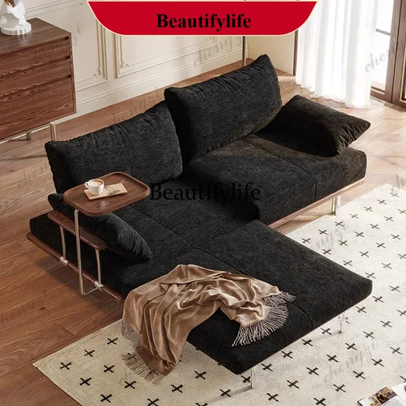 YL Home Chenier Cream Style Solid Wood Sofa Bed Folding Dual Purpose Retractable Fabric Multifunctional Living Room Sofas