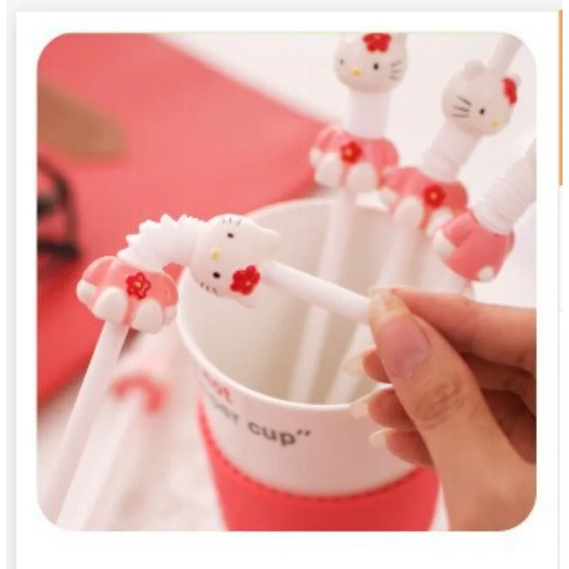 Kawaii Sanrio Hello Kitty Cute Style Straw Retractable Folding Cartoon Pink Straw Halloween Party Supplies Girl Kid Holiday Gift